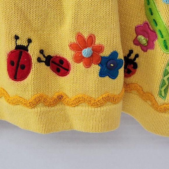 Berek by Takako Sakon Vintage Knit Yellow Crochet Garden Lady Bug Flower Top L - Picture 12 of 16